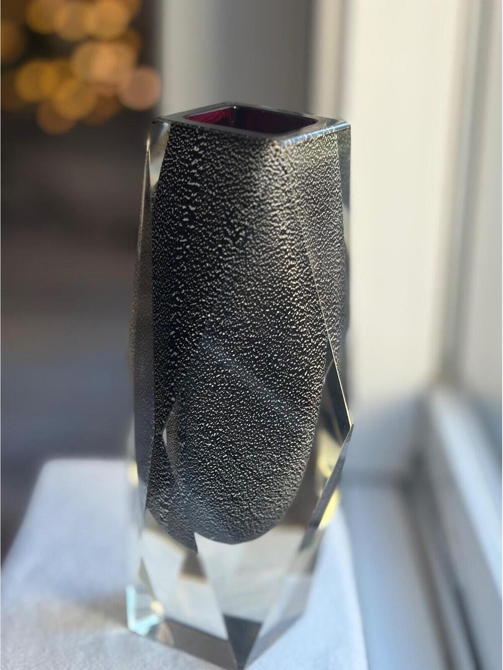 Murano Mandruzzato Italian Sommerso Glass Vase 6-1/2" Black And Silver